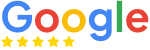 Google Reviews logo featuring the word "Google" in multicolor with five gold stars below and the word "Reviews" in black.